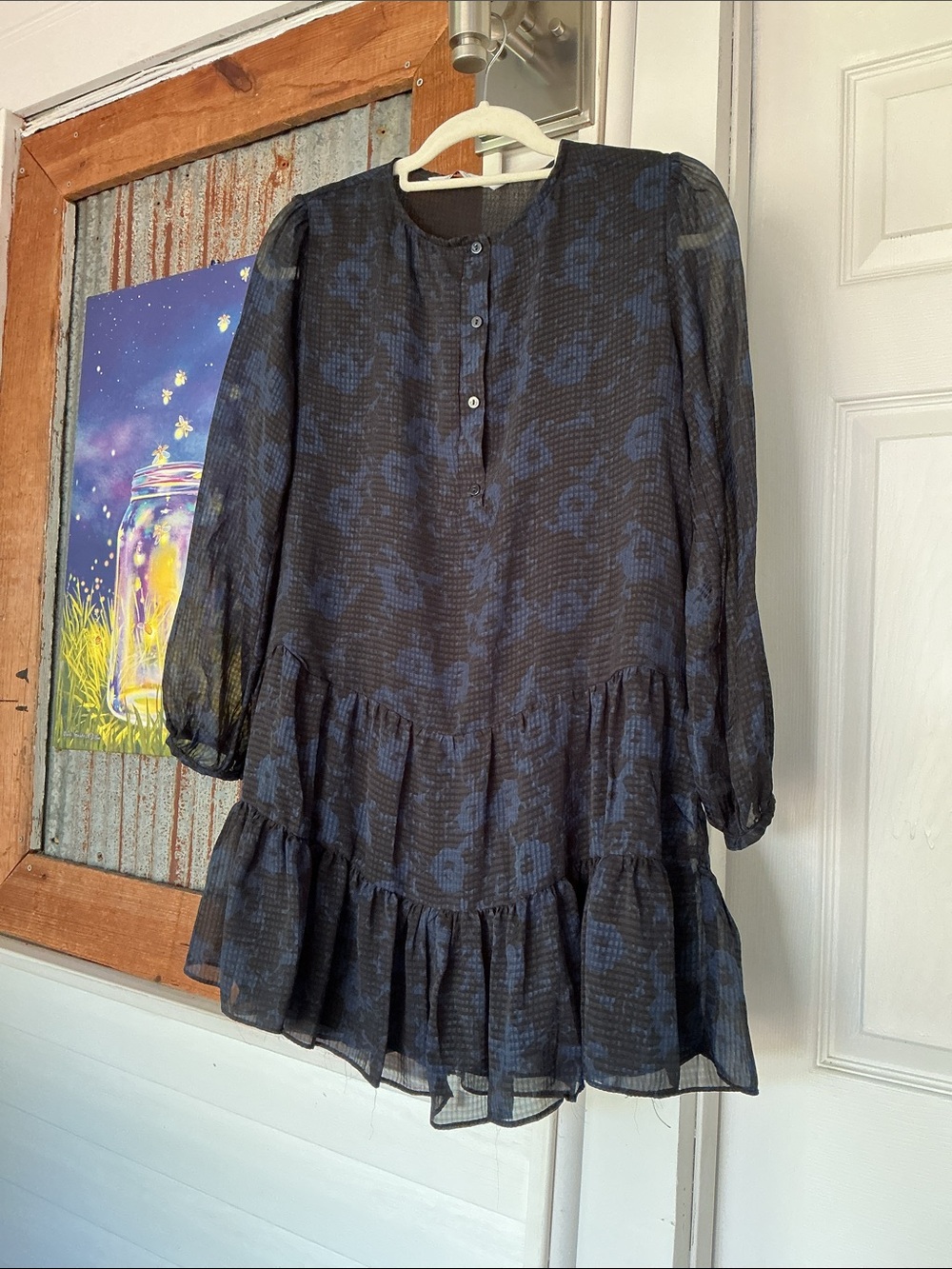 Zara Navy Floral Tiered Ruffle Hem Dress